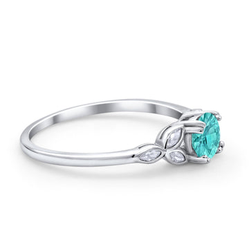 Vintage Art Deco Wedding Ring Round Simulated Paraiba Tourmaline CZ 925 Sterling Silver